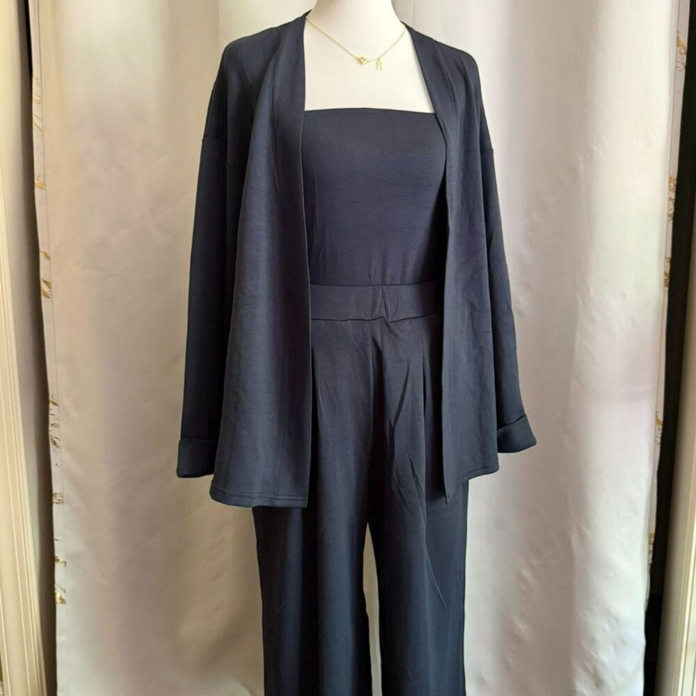 3 Piece Dark Blue Top & Pants w/ Cardigan Set - NWT